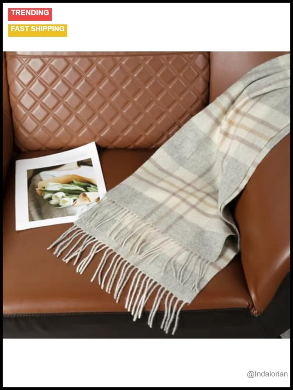 100% Wool Plaid Scarf with Tassels, Unisex Winter Neck Wrap Shawl